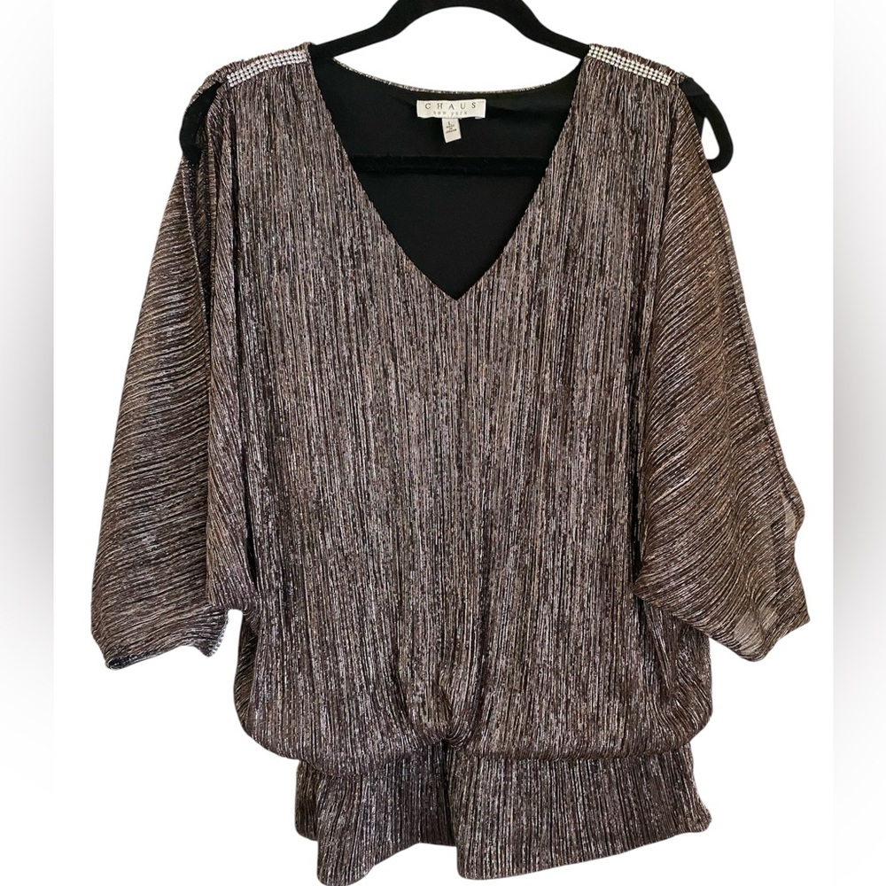 Chaus Women’s Metallic Black and Silver Blouse Size L